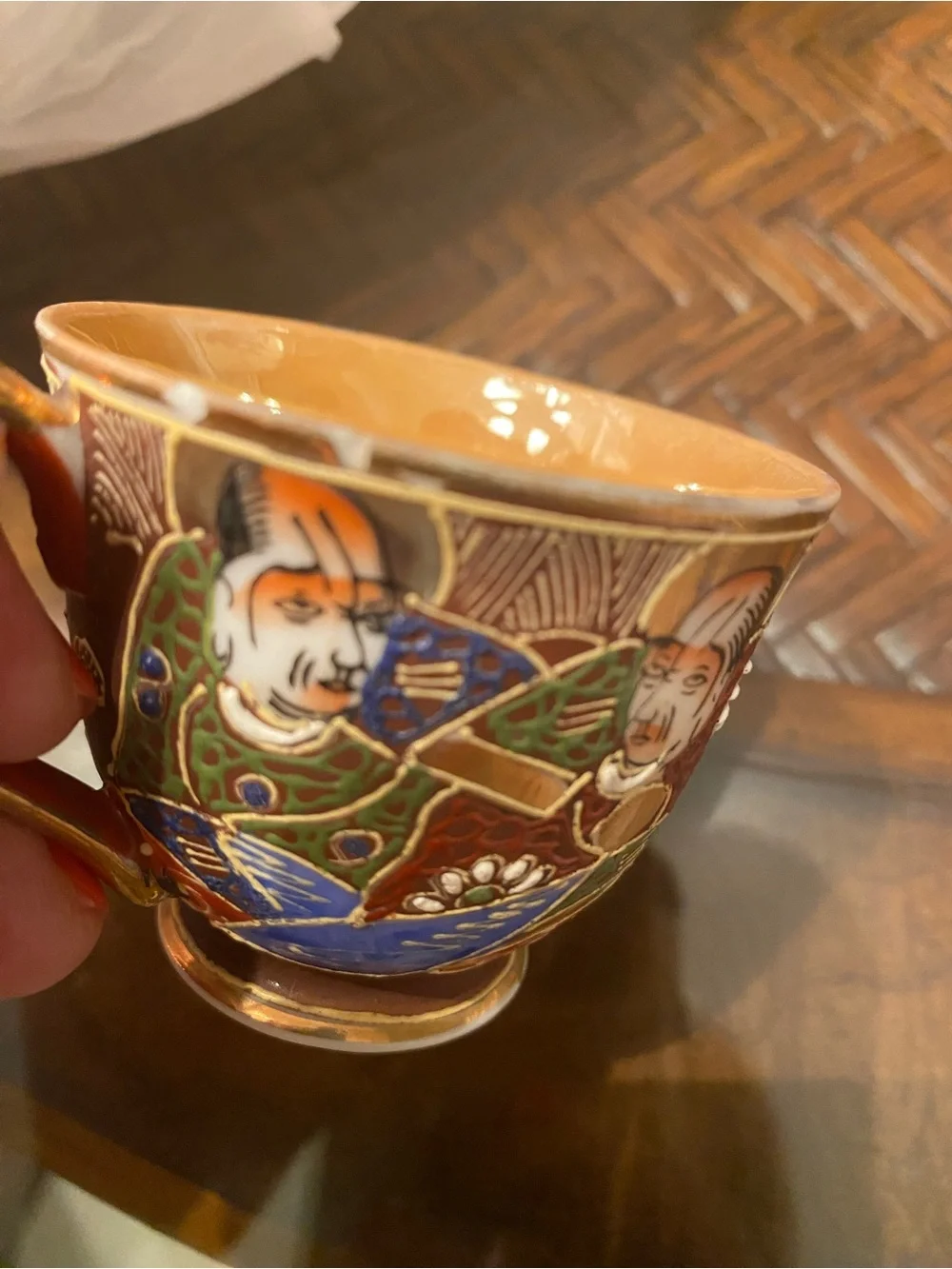 Vintage Japanese Satsuma Moriage Immortals Teacup & Saucer Lot